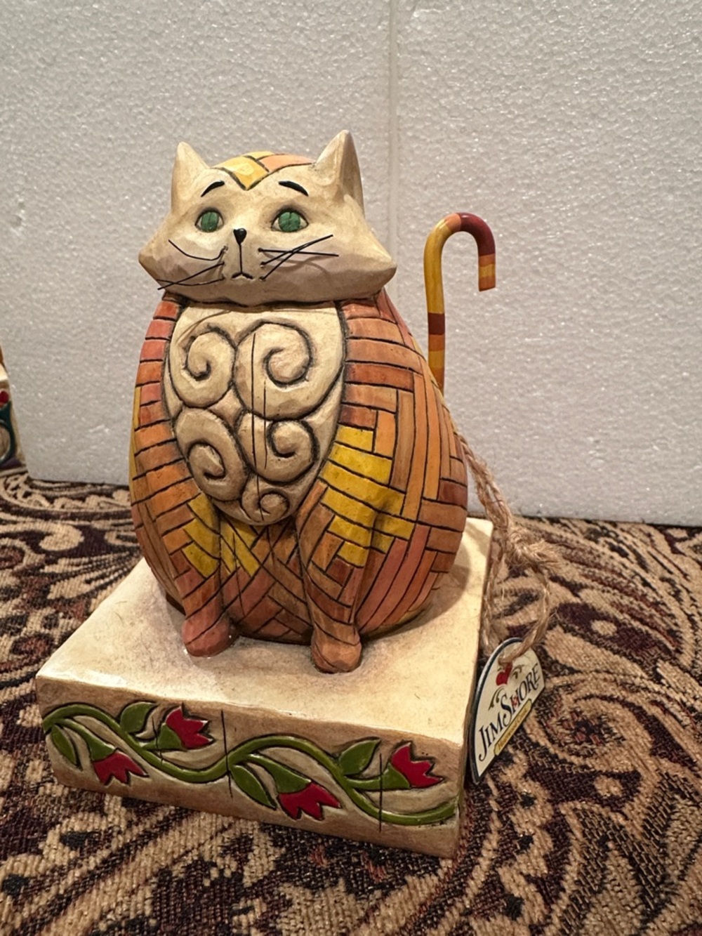 Jim Shore Orange, Yellow, Cream Folk-Art Cat Figurine “Elijah”